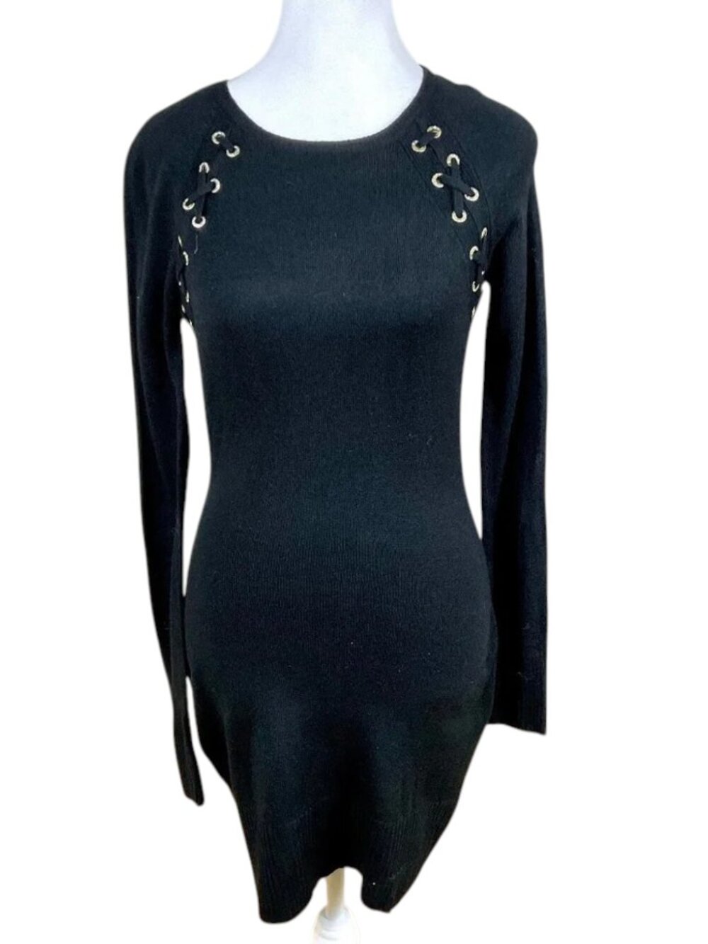 BCX Sweater Dress Black Rhinestone Laces Y2K (XS) NWT